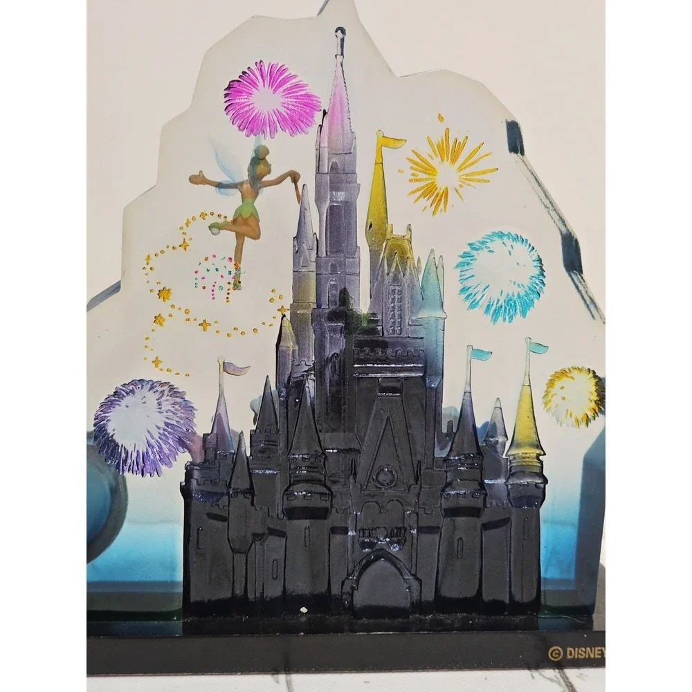 Walt Disney World Acrylic Clock Characters in Front of Castle Fireworks